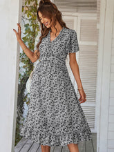Printed V-Neck Short Sleeves Midi Dress